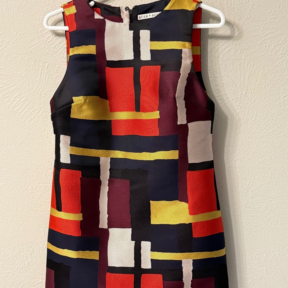 alice + olivia size 2 sleeveless cocktail dress colorful color block above knee